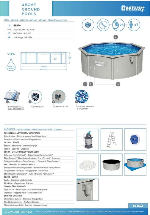 Image du produit Bestway Hydrium Kit piscine hors sol ron de parois acier 3,66 x 1,22 m