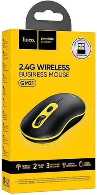 Produktbild Hoco - Wireless Mouse (GM21) - 2.4G, with Adjustable DPI (1000-1600) - Black / Yellow