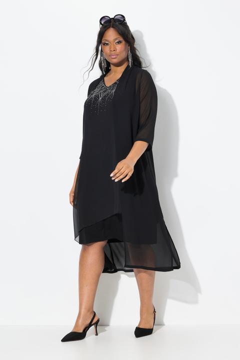 Actual product image Ulla Popken Longline Open Shape 3/4 Sleeve Chiffon Jacket