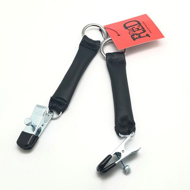 Productafbeelding Red Leather Breast Clamp with Leather Weight 2 x 80 gr - Black/Silver