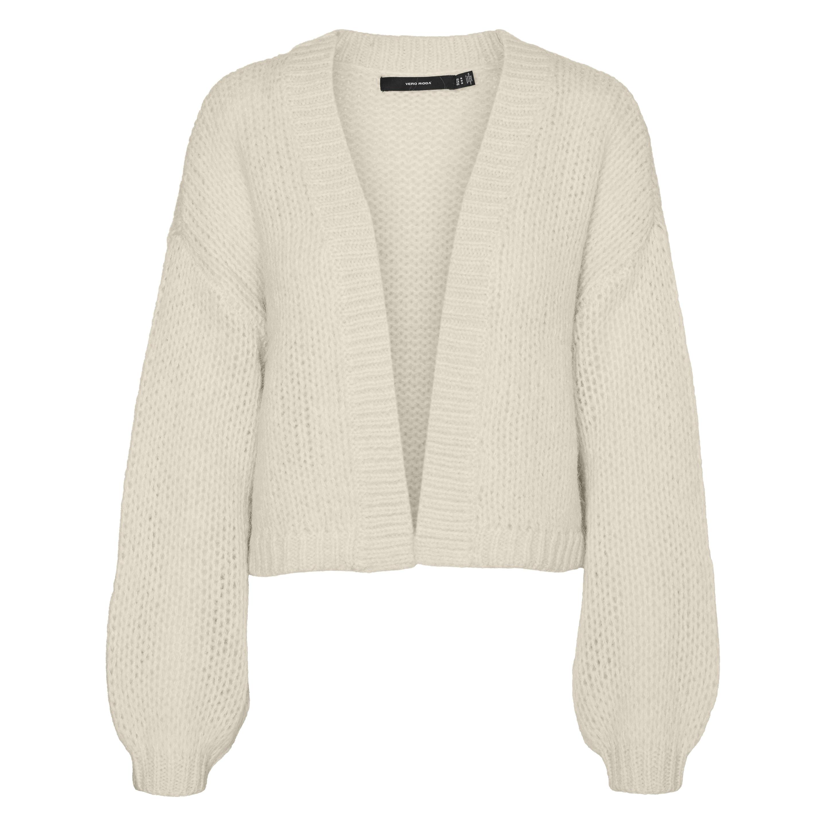 Vero Moda, Damen, Pullover, V-Ausschnitt Ballonärmel Strickjacke, Weiss, (M)