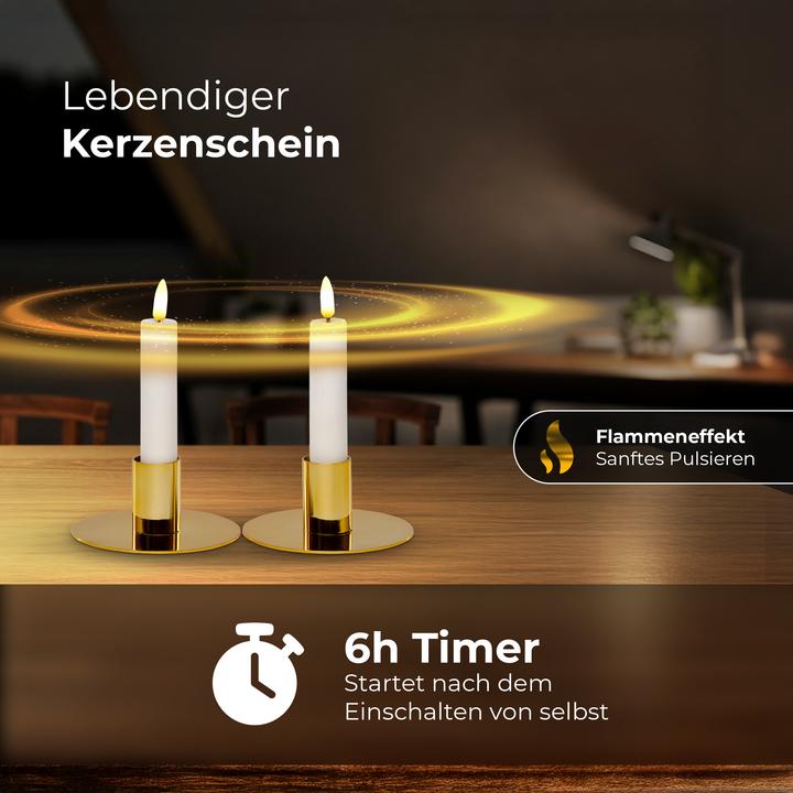 Produktbild Novaliv 4x Stabkerze LED bewegliche Flamme Wachs - Echtwachs Weiss - Indoor - 12,5cm Höhe für 2,2cm (4 x)