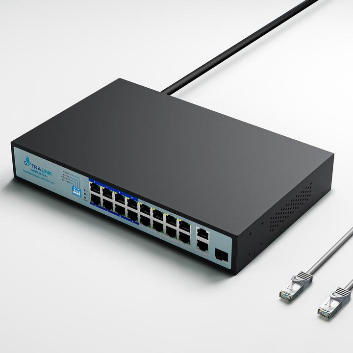 Productafbeelding Extralink VIRTUS V3 Unmanaged L2 Fast Ethernet (10/100) Power over Ethernet (PoE) 1U (16 ports)