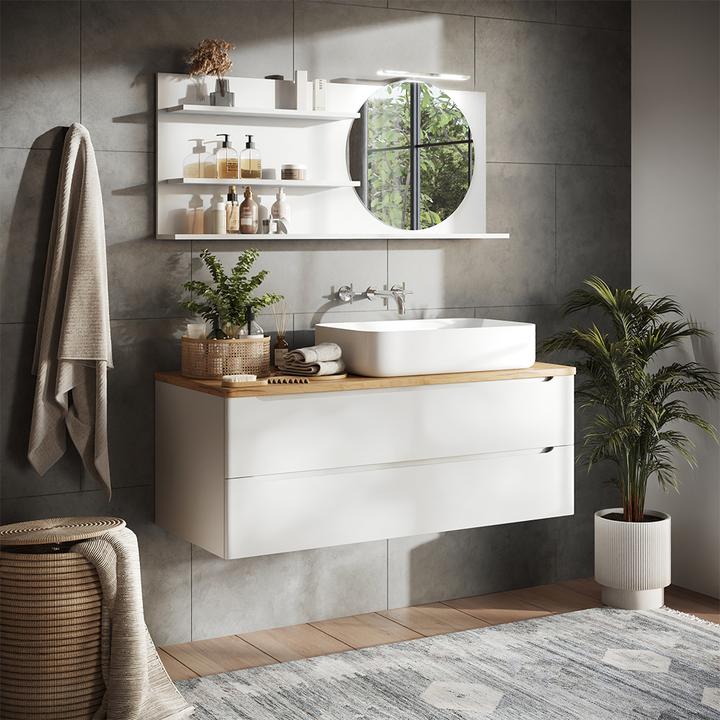 Actual product image Vicco Bathroom mirror cabinet Avena, White, 120 x 50 cm with 3 open compartments (120 x 13.50 x 50 cm)