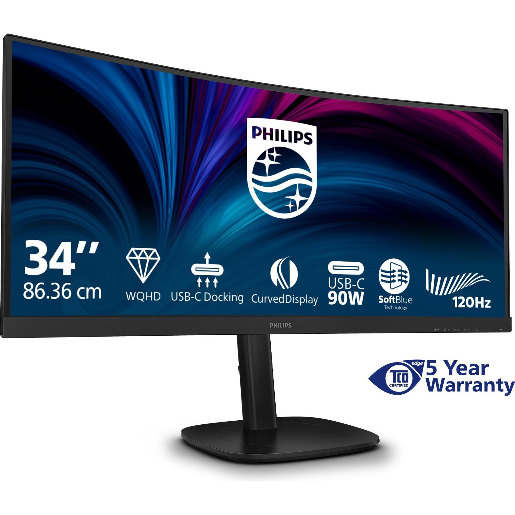 Philips 86,4cm (34,0") 34B2U3600C 21:09 HDMI+DP+USB-C black (3440 x 1440 Pixel, 34"), Monitor, Schwa