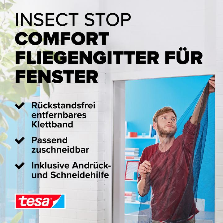 Image du produit tesa Moustiquaire COMFORT pour fenêtres, avec bande Velcro, autocollante, sans perçage (170 x 180 cm)
