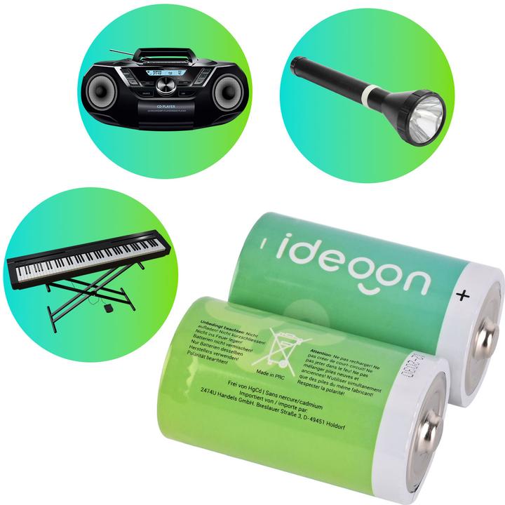Produktbild Ideoon 2er-Set Premium Batterien Typ D Mono - LR20 Alkaline 1,5V - Langlebige Energie (2 Stk.)