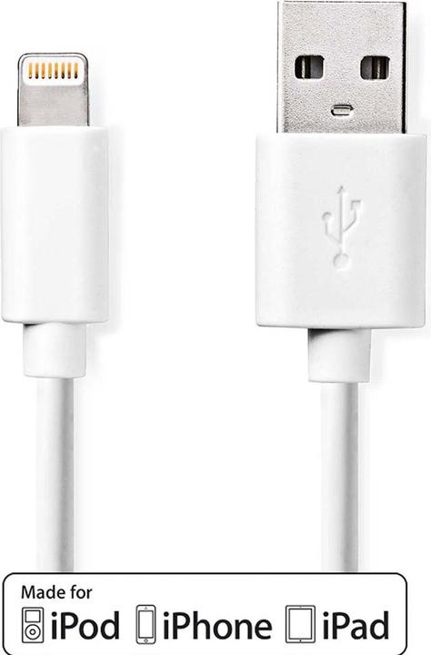 Nedis 2er-Set iPhone Lightning Ladekabel, USB-A, Apple MFi zertifiziert, 1 m, weiss (1 m, USB 2.0, 12 W)