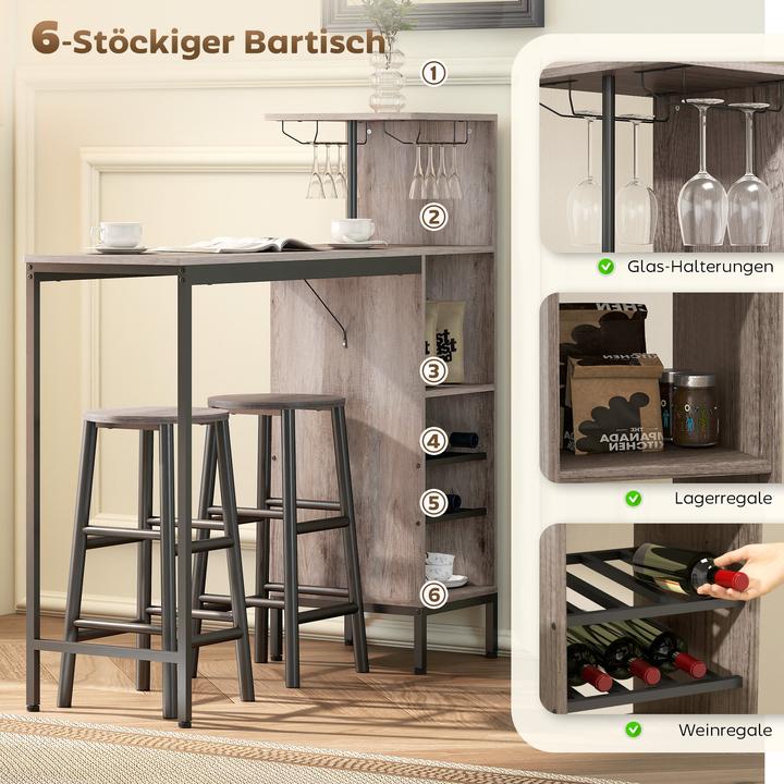 Image du produit Homcom Bartisch Set MDF, Stahl Grau (121,5 x 40 x 122 cm)