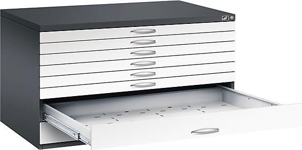 Actual product image C+P Drawing cabinet, A0, 8 drawers, height 760 mm, black grey / traffic white.