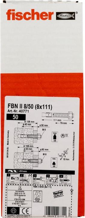 Produktbild Fischer hulrumsdybel sort pan - Powerknot rosett M5x65 m/panhoved 25stk 18-30mm TX25 (50 Stk.)