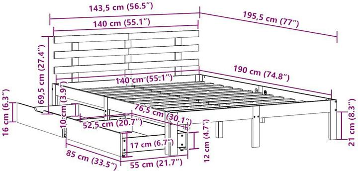 Image du produit vidaXL Bettrahmen (140 x 190 cm)