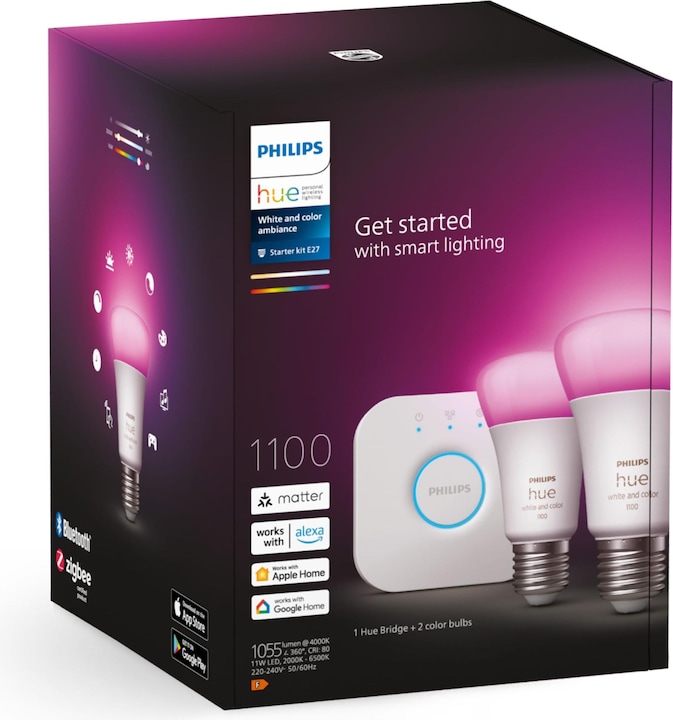 Actual product image Philips Hue Starter Kit (E27, 11 W, 1100 lm, 1 x, F)