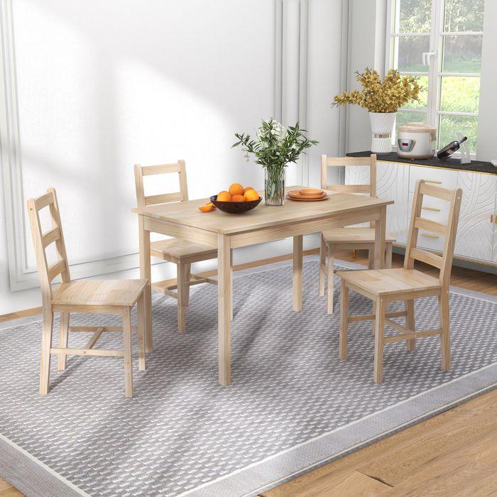 Immagine prodotto Swisshandel24 Set da pranzo da 5 pezzi Tavolo da pranzo con sedie Gruppo di sedute, legno massiccio (Legno)