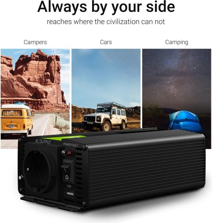 Image du produit GreenCell Voltage Car Inverter 24V to 230V 1000W Full Sine Wave