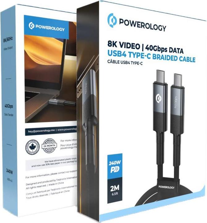Image du produit Powerology USB C – USB C (2 m, USB 4.0, 240 W)
