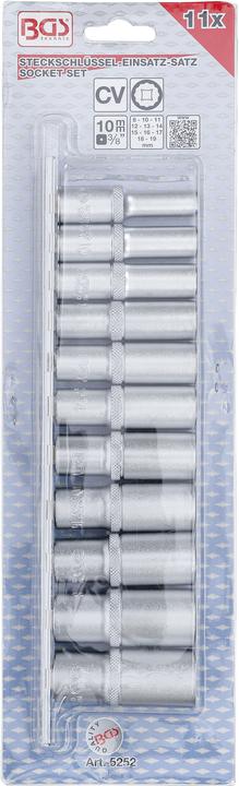 Produktbild BGS Steckschlüssel-Einsatz-Satz Zwölfkant, tief 10 mm (3/8") SW 8 - 19 mm 11-tlg. (10 mm)