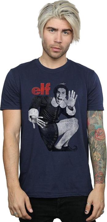 Actual product image Elf Mens Mono Distressed Poster T-Shirt (XL)