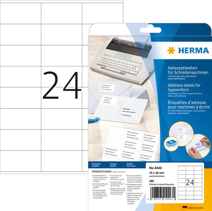 Actual product image HERMA Address labels for typewriters A4