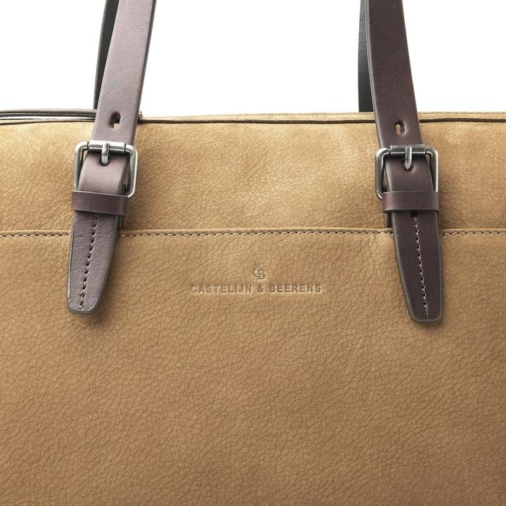 Productafbeelding Castelijn & Beerens Beerens - Veneto Nubuck Schoudertas 15,6 RFID | Taupe - Schoudertas 15,6 RFID | Taupe.