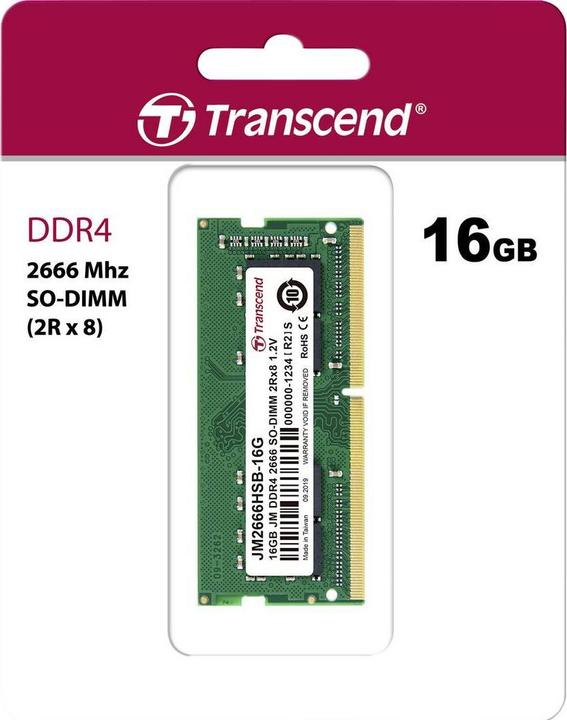 Actual product image Transcend 16GB JM DDR4 2666MHZ (1 x 16GB, 2666 MHz, DDR4-RAM, SO-DIMM)