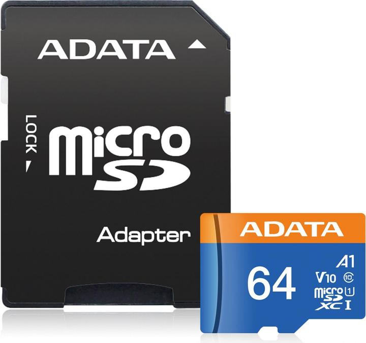 Image du produit Adata Carte mémoire flash Premier (adaptateur microSDXC vers SD inclus) (64 Go, microSDXC, U1, UHS-I)