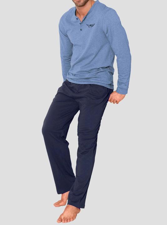 Produktbild AriZona Herren Schlafanzug Pyjama mit langer Hose und Henley-Ausschnitt (56, 58)