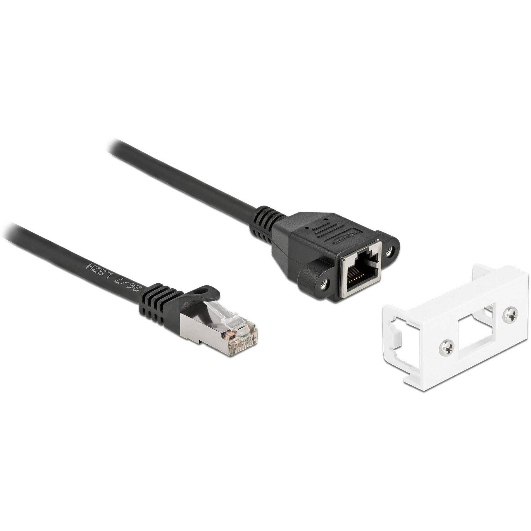 Delock Netzwerk Verlängerungskabel für Easy 45 Modul S/FTP RJ45 Stecker zu RJ45 Buchse Cat.6A 5 m schwarz (S/FTP, CAT6a,...