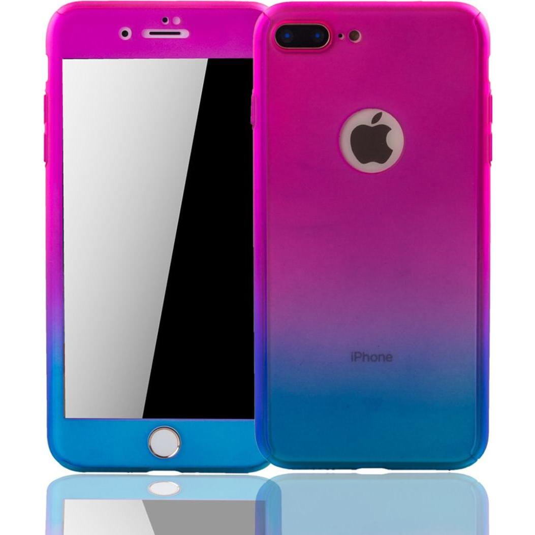 König Design Hülle Handy Schutz für Apple iPhone 8 Plus Full Case Cover Displayschutz Blau (Apple iPhone 8 Plus), Smartp...