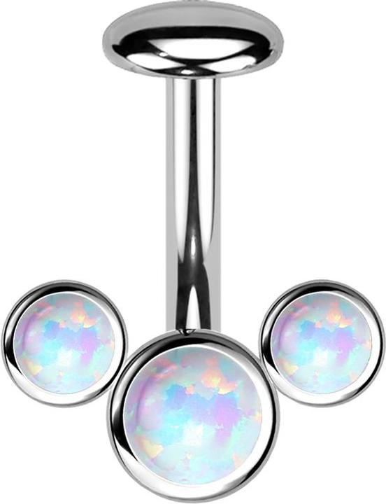 Image du produit Star Piercing Threadless Labret-Stab Banane silber front drei Opale weiss (Titane, sans laiton)