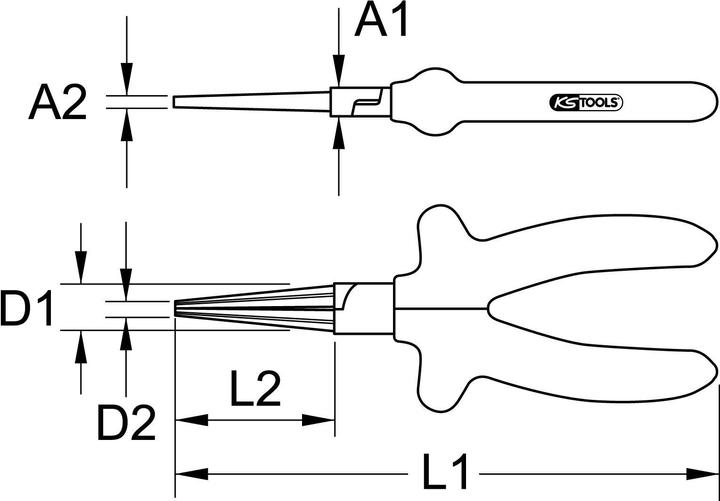Productafbeelding KS Tools CLASSIC 1000V tang met lange ronde neus, 160mm (160 mm)