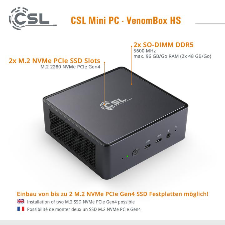 Produktbild CSL Mini-PC VenomBox HS (AMD Ryzen 7 7840HS, 16 GB, 4000 GB, Radeon 780M)