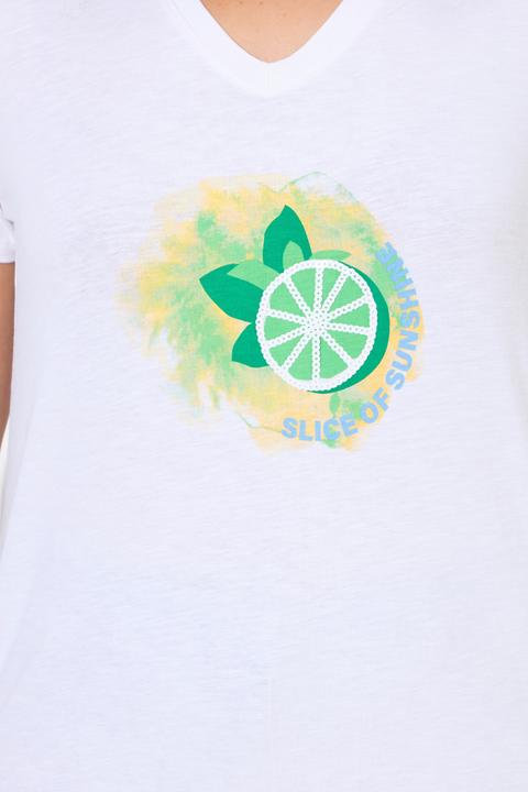 Image du produit Ulla Popken T-shirt motif citrons, manches courtes et décolleté en V, coupe évasée (42, 44)