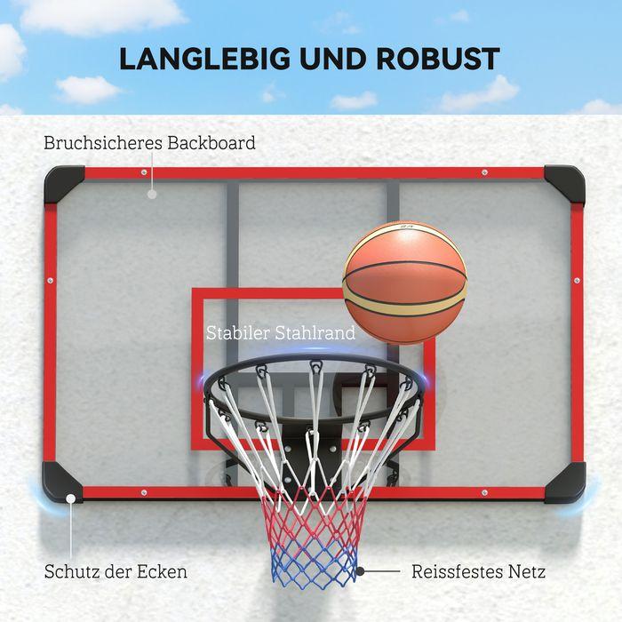 Actual product image Swisshandel24 Basketballkorb, Basketballbrett mit Korb, Wandmontage, für Outdoor, Stahl, rot