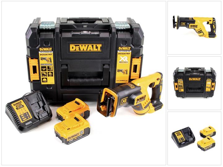 1x DeWalt DCS 367 M2 18 V reciprocating saw, 2x Dewalt DCB 182 18 V 4.0 Ah Li-Ion battery, 1x Dewalt DCB charger, 1x DeWalt TSTAK II box