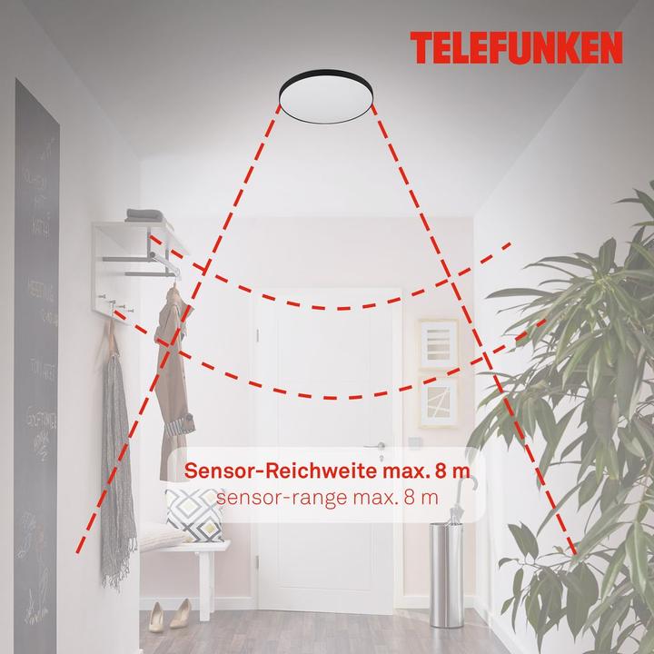 Actual product image Telefunken LED sensor ceiling light 16W 1500 lm 4000 K neutral white HxØ 63x290 mm white/black (1500 lm)
