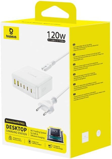 Produktbild Baseus Stacja ładująca EnerFill FH21 120W 4xUSB-C + 2xUSB-A - biała (120 W, 6 Ports)