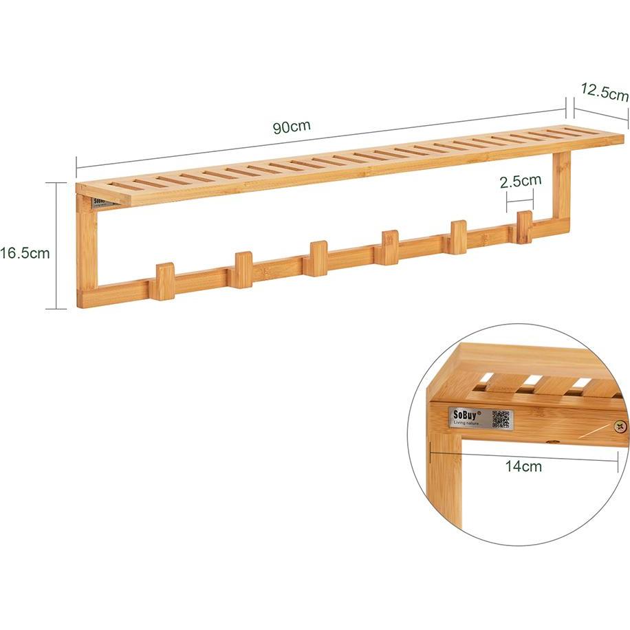 SoBuy, Garderobe + Kleiderhaken, Wandgarderobe mit 6 Kleiderhaken