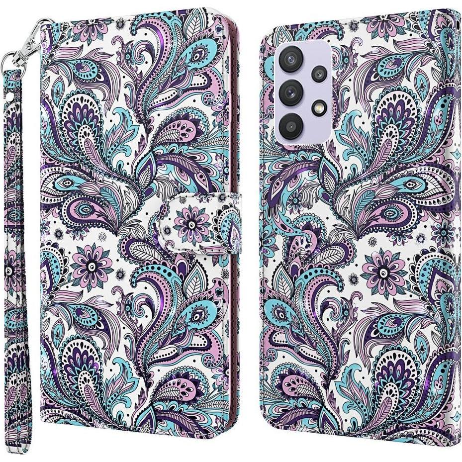 Cover-Discount Galaxy A32 5G - Etui Glitzer Effekt Paisley (Samsung Galaxy A32 5G), Smartphone Hülle, Mehrfarbig