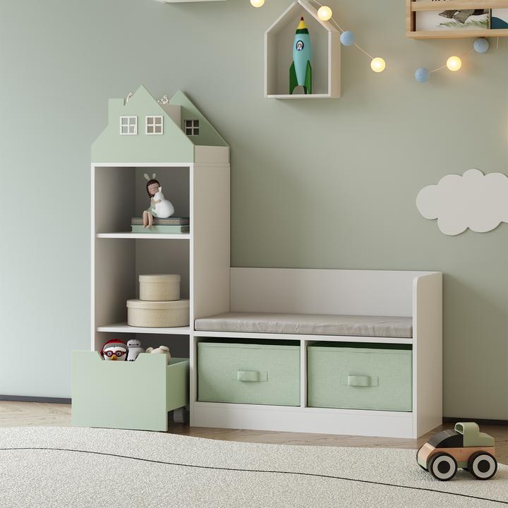 Immagine prodotto En.Casa Kindersitzbank mit Regal Vipsali 100x99x30 cm Mintgrün/Weiss