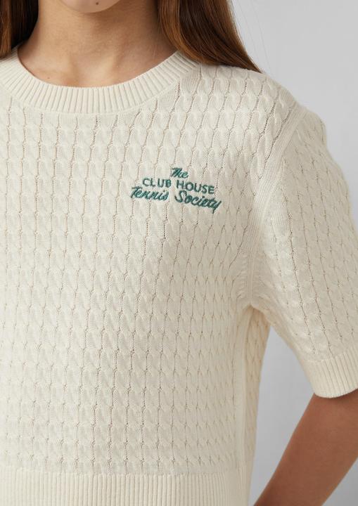 Produktbild s.Oliver Strickpullover Kurzarmstrickpullover mit Zopfmuster und Stickerei (170, 176)