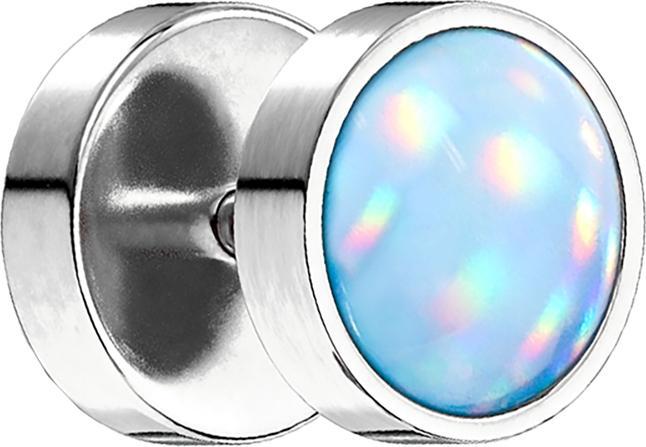 Produktbild Star Piercing Fake Plug silber mit Opalite blau (ohne Messing, Chirurgenstahl 316L)