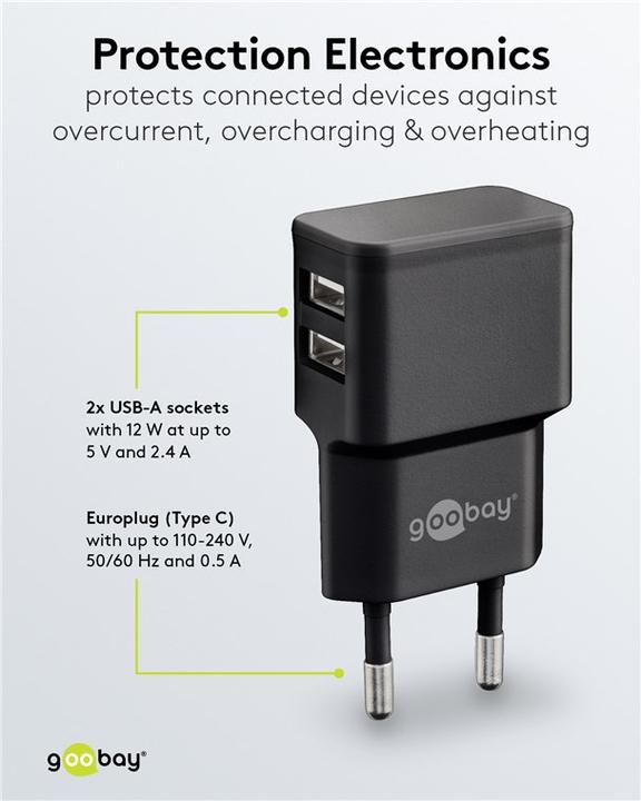 Immagine prodotto Goobay Caricabatterie doppio USB-A (12 W)