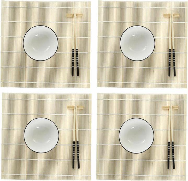 Produktbild DKD Home Decor Sushi-Set Bambus Steingut Weiss Orientalisch 14,5 x 14,5 x 31 cm (16 Stücke) (16 Stk.)