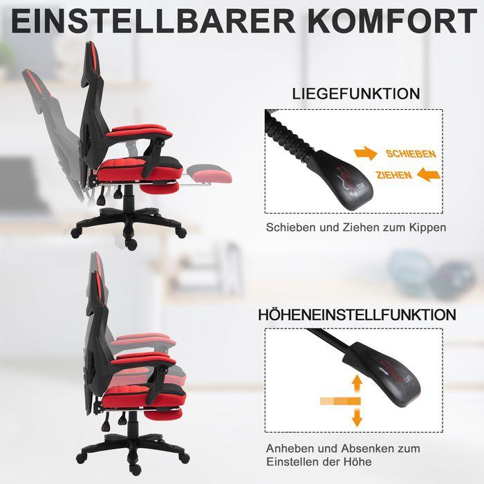 Actual product image Swisshandel24 Gaming chair Ergonomic office chair with footrest Polyester Black+Red