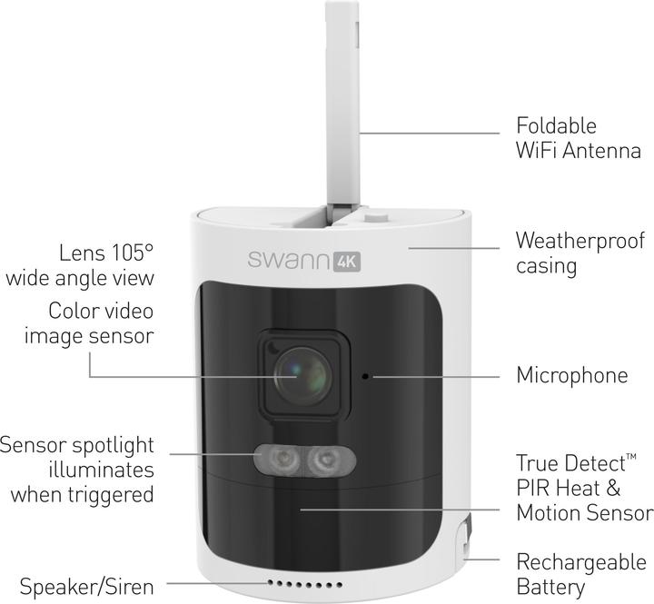 Produktbild Swann AllSecure4K Wireless Security Kit met 2x Wire-Free Cameras & NVR Tower beveiligingscamera (3840 x 2160 Pixels)
