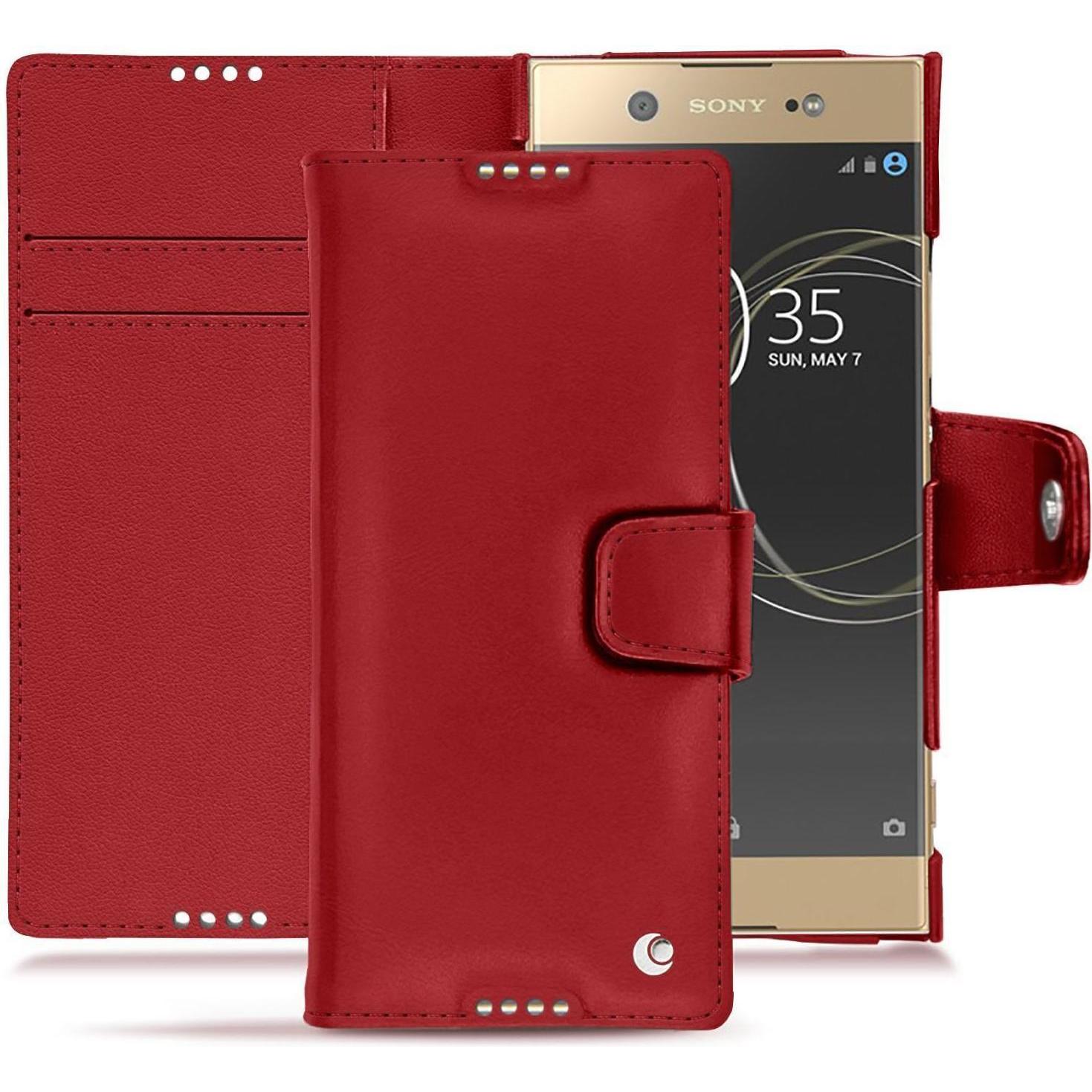 Noreve Lederschutzhülle Wallet (Sony Xperia XA1 Ultra), Smartphone Hülle, Rot