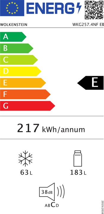 Energie-Label Wolkenstein Khl- und Gefrierkombination WKG257.4NF EB BxHxT 54 x 177.20 x 54 cm Khlteil 183 l Gef (246 l)