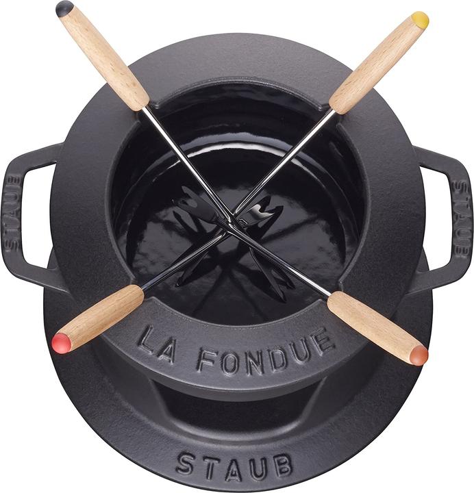 Image du produit Staub Fondue Set schwarz m. 2 Griffen, rund. 16 cm (Fondue bourguignonne, Fondue au fromage, Fondue chinoise)