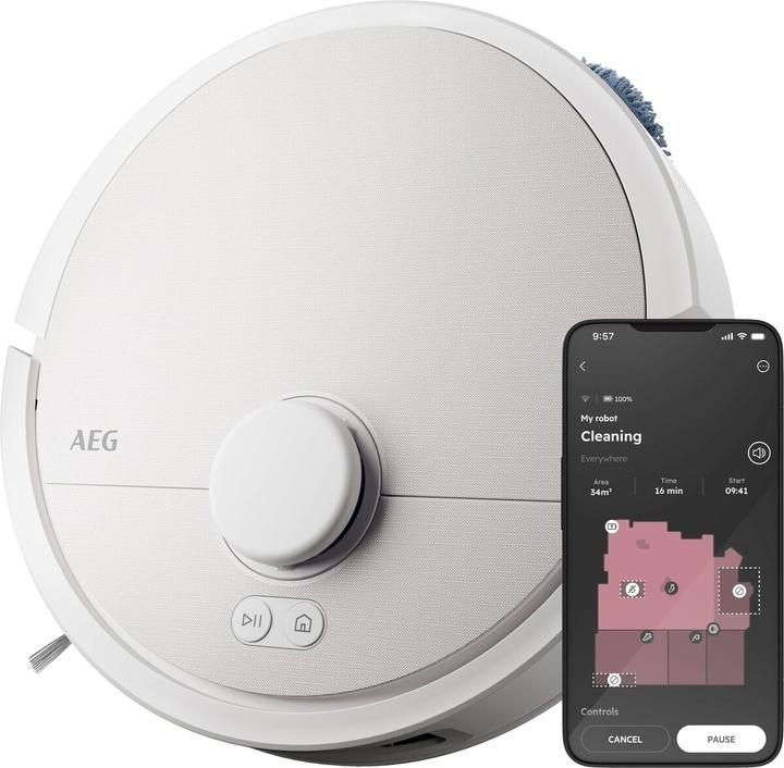 AEG AR81UW3SW Saugroboter mit Wischfunktion, LiDAR und KI-Navigation, Präzise Hinderniserkennung, bi (Tampons d'essuyage (rotatifs))